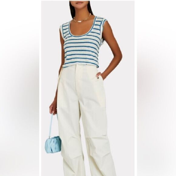 New Veronica Beard ARION MUSCLE TEE COLOR OFF WHITE MULTI XS Linen - Picture 15 of 15